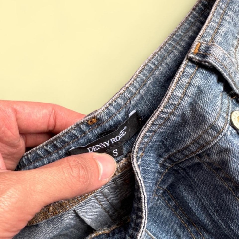 Denim Rose y2k low rise micro jean shorts gold "R" embroidered pockets faded was - Picture 6 of 6